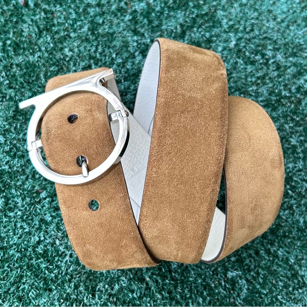 Salvatore Ferragamo Single Gancio Suede Belt Tan Brown 85 - Picture 6 of 16